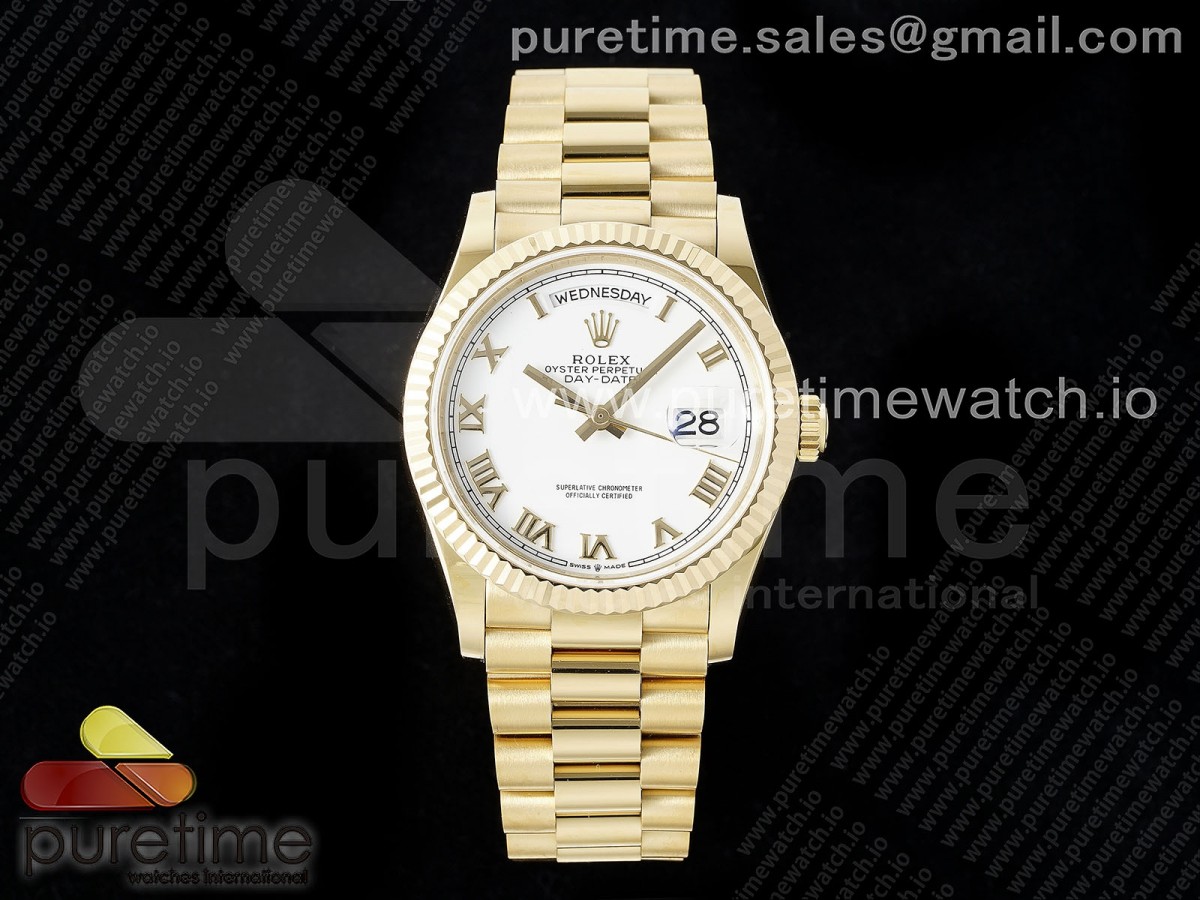 Day Date 36 YG TWSF White Roman Dial on YG Bracelet A2836