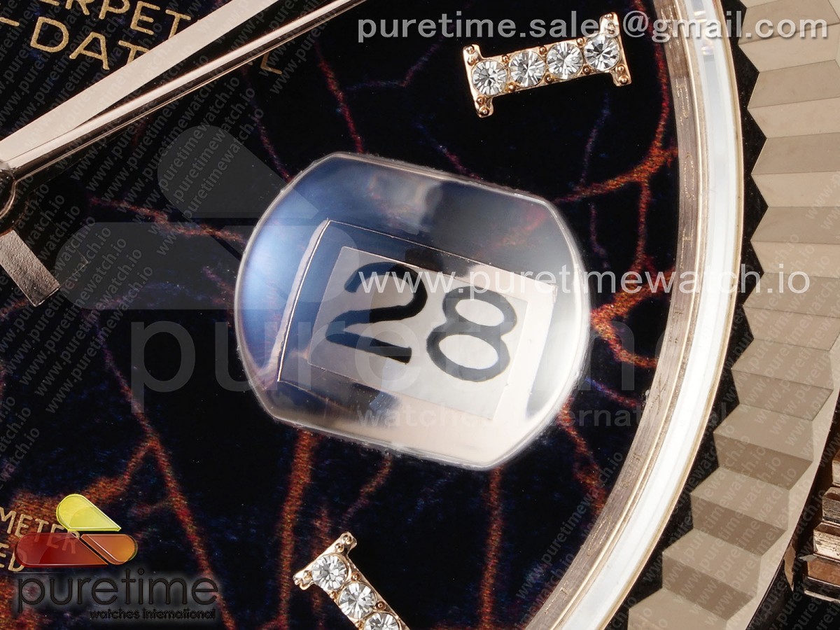 Day Date 36 RG TWSF Black Roman Diamonds Dial on RG Bracelet A2836