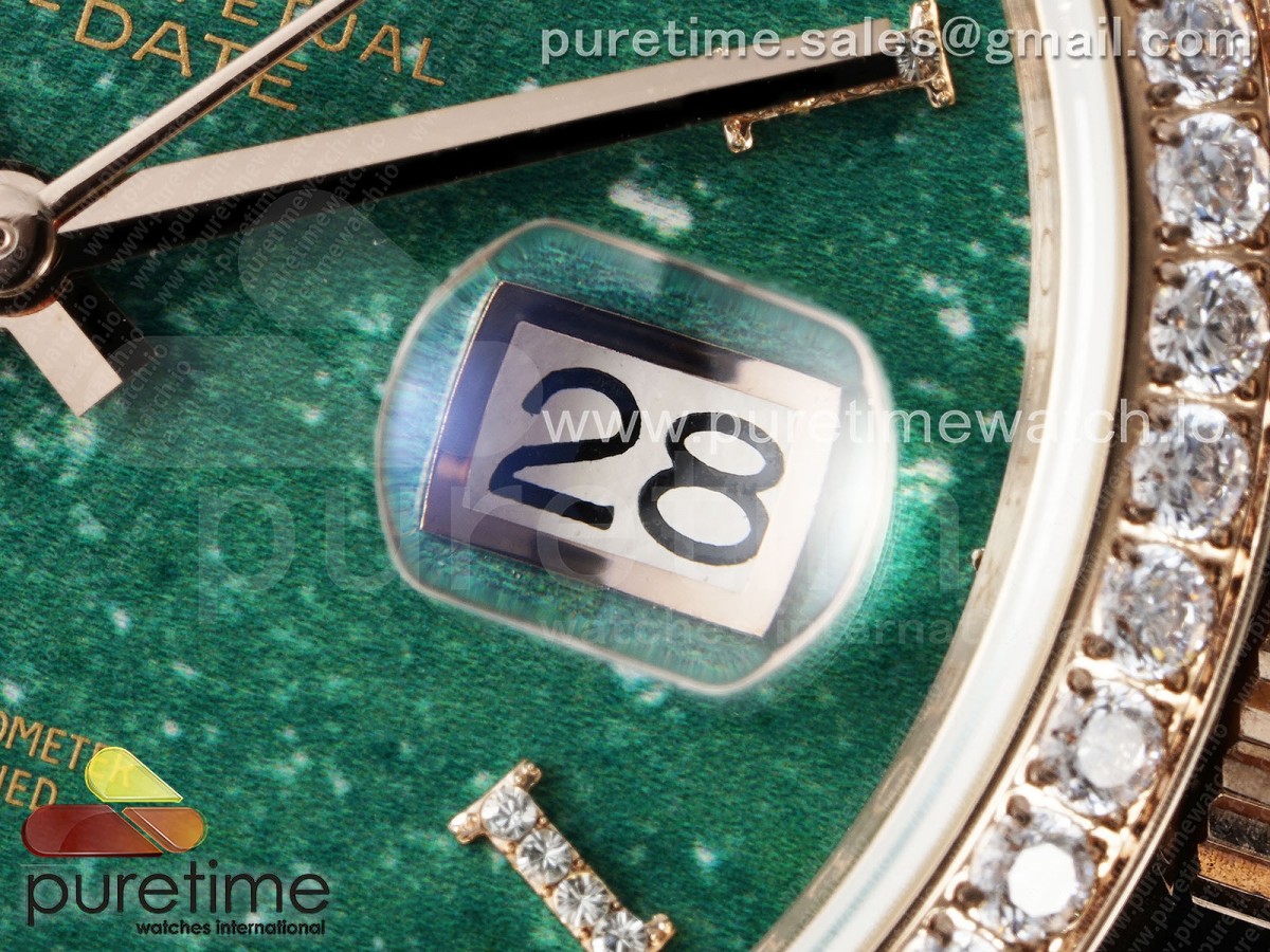 Day Date 36 RG TWSF Green Roman Diamonds Dial Diamonds Bezel on RG Bracelet A2836