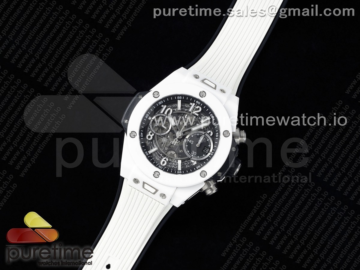 Big Bang Unico 42mm White Ceramic BBF Skeleton Dial on White Rubber Strap A1280 V2