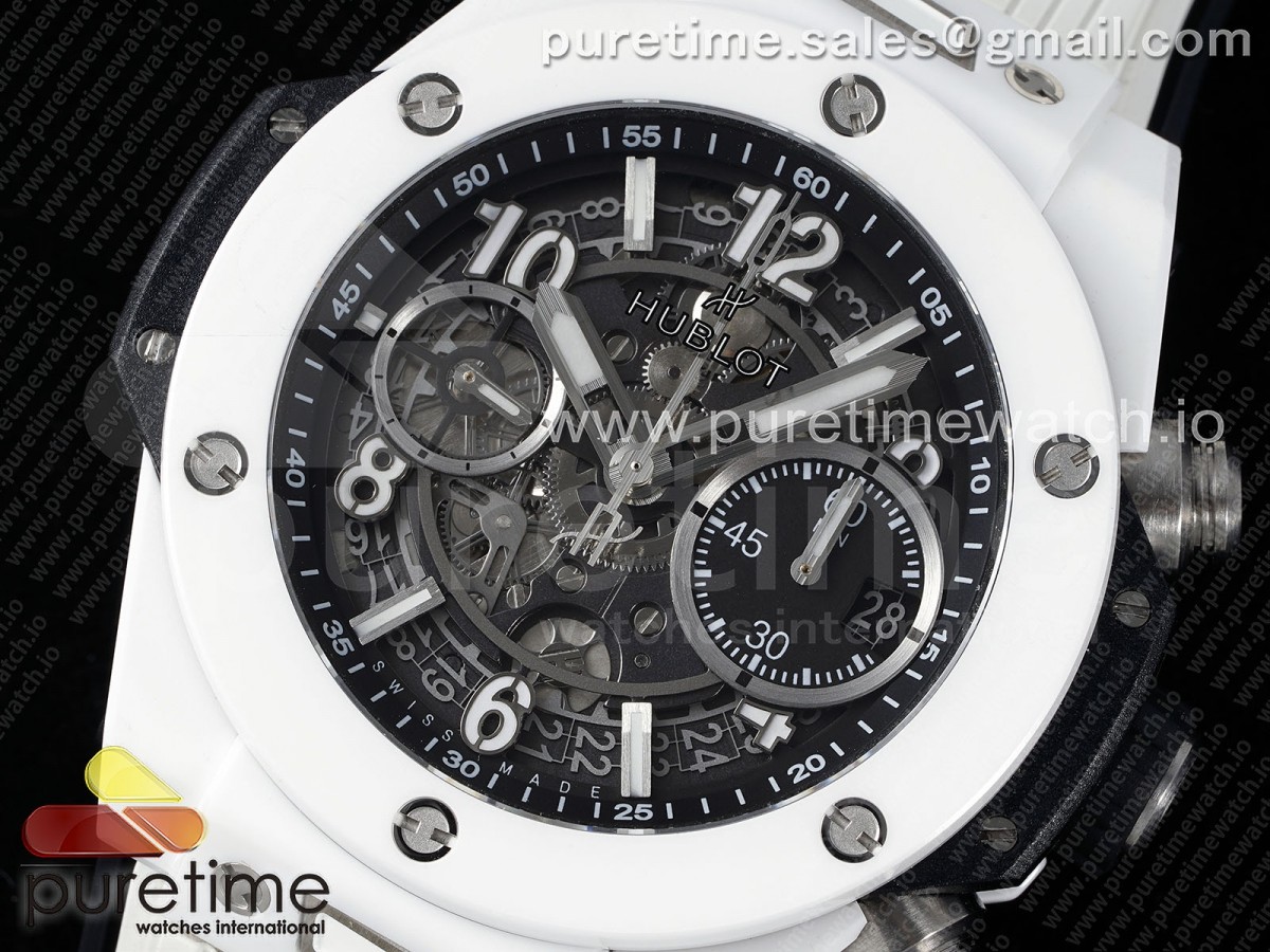 Big Bang Unico 42mm White Ceramic BBF Skeleton Dial on White Rubber Strap A1280 V2