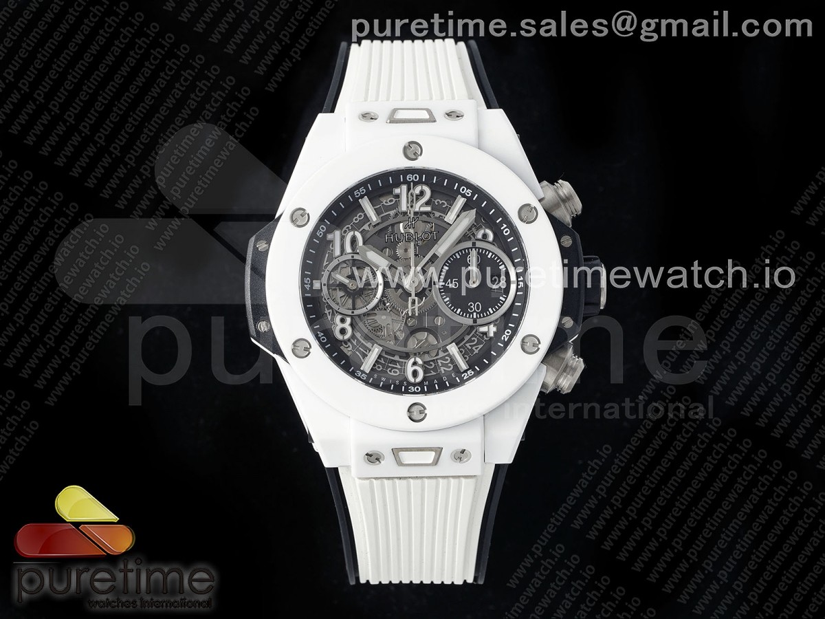 Big Bang Unico 42mm White Ceramic BBF Skeleton Dial on White Rubber Strap A1280 V2