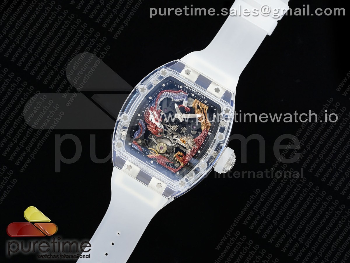 RM57 Transparent Tourbillon RMF Red Dragon Eagle Dial on Transparent Rubber Strap