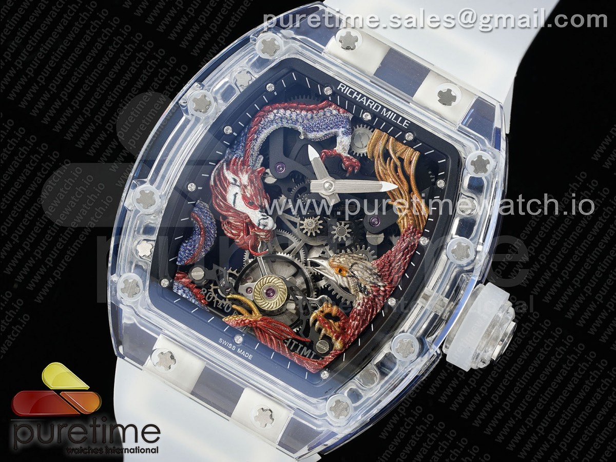 RM57 Transparent Tourbillon RMF Red Dragon Eagle Dial on Transparent Rubber Strap