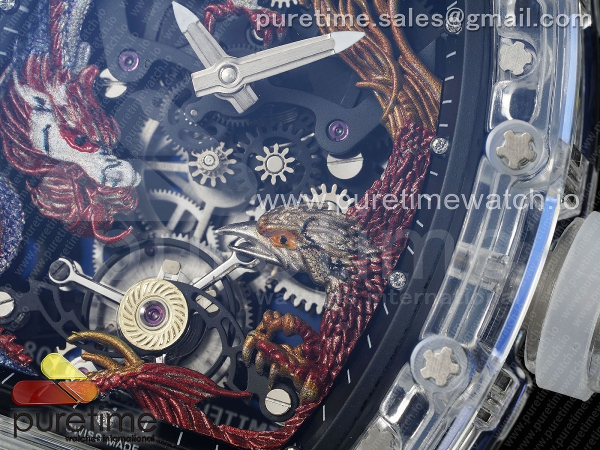 RM57 Transparent Tourbillon RMF Red Dragon Eagle Dial on Transparent Rubber Strap