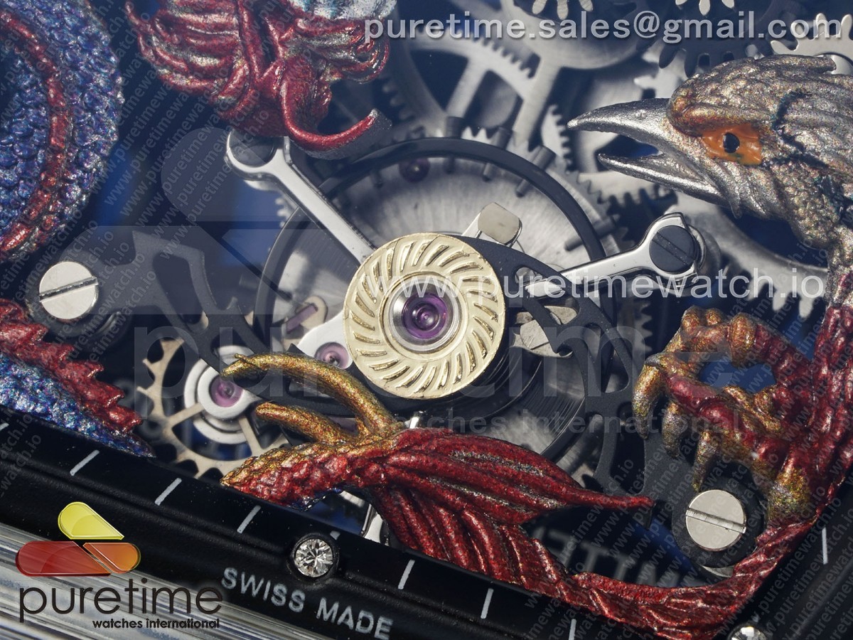 RM57 Transparent Tourbillon RMF Red Dragon Eagle Dial on Transparent Rubber Strap