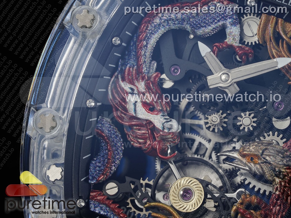 RM57 Transparent Tourbillon RMF Red Dragon Eagle Dial on Transparent Rubber Strap