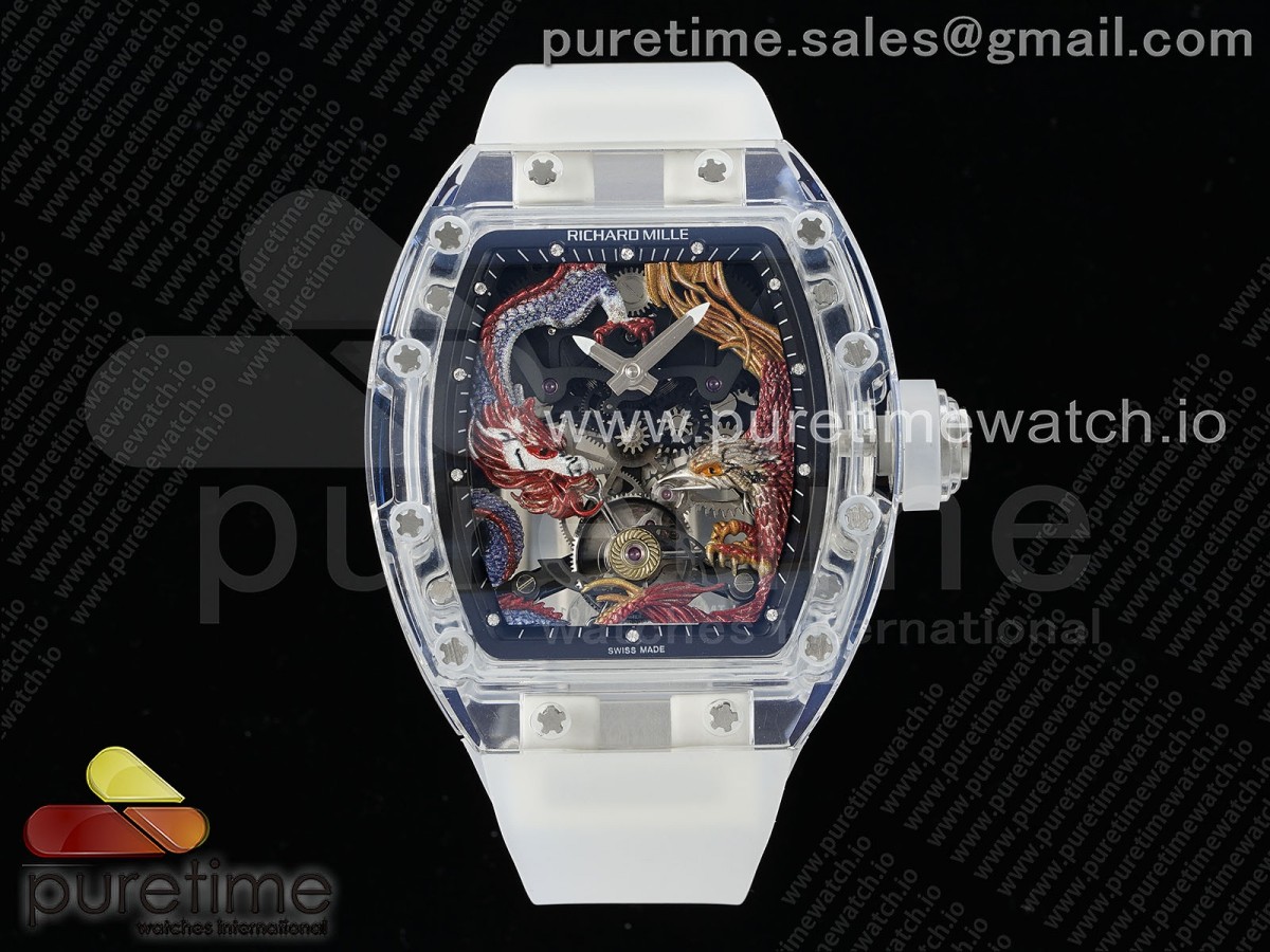 RM57 Transparent Tourbillon RMF Red Dragon Eagle Dial on Transparent Rubber Strap