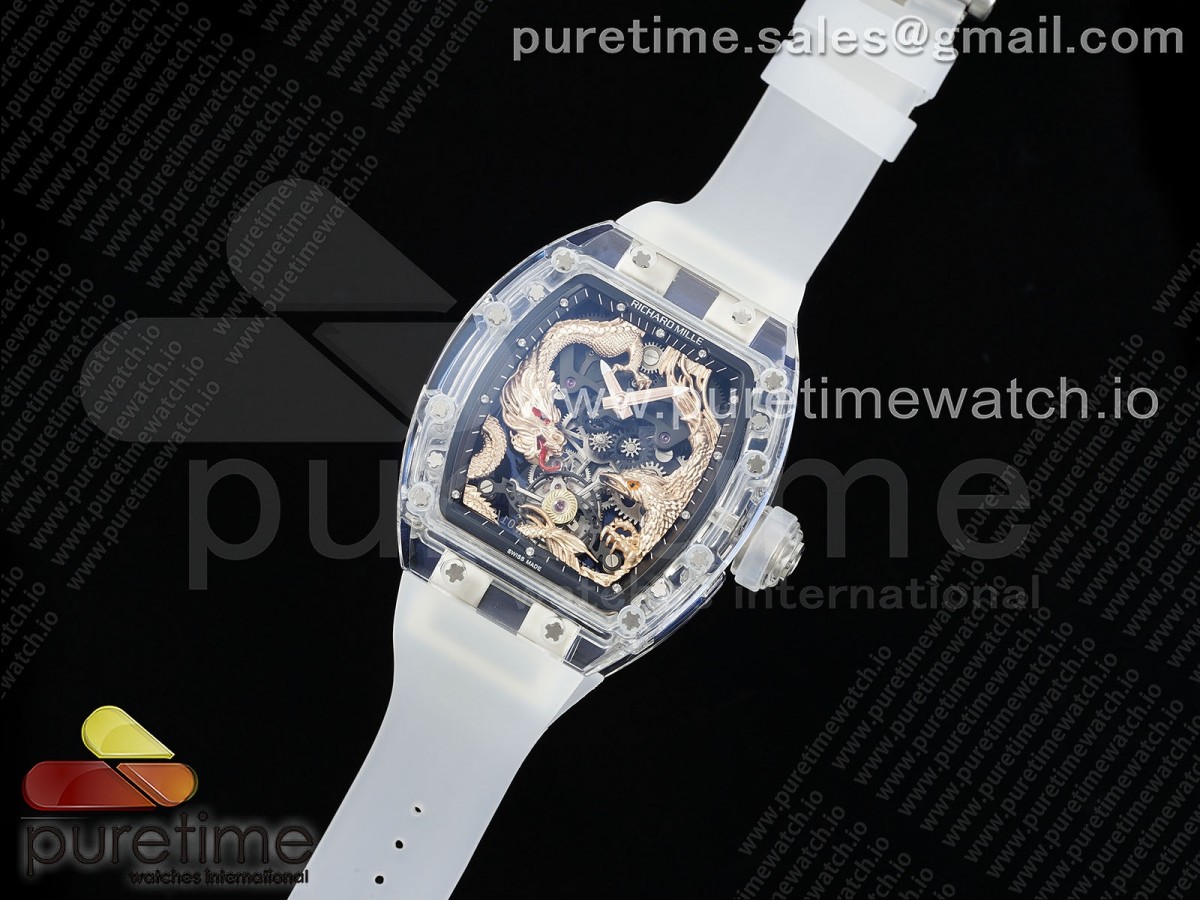 RM57 Transparent Tourbillon RMF Gold Dragon Eagle Dial on Transparent Rubber Strap