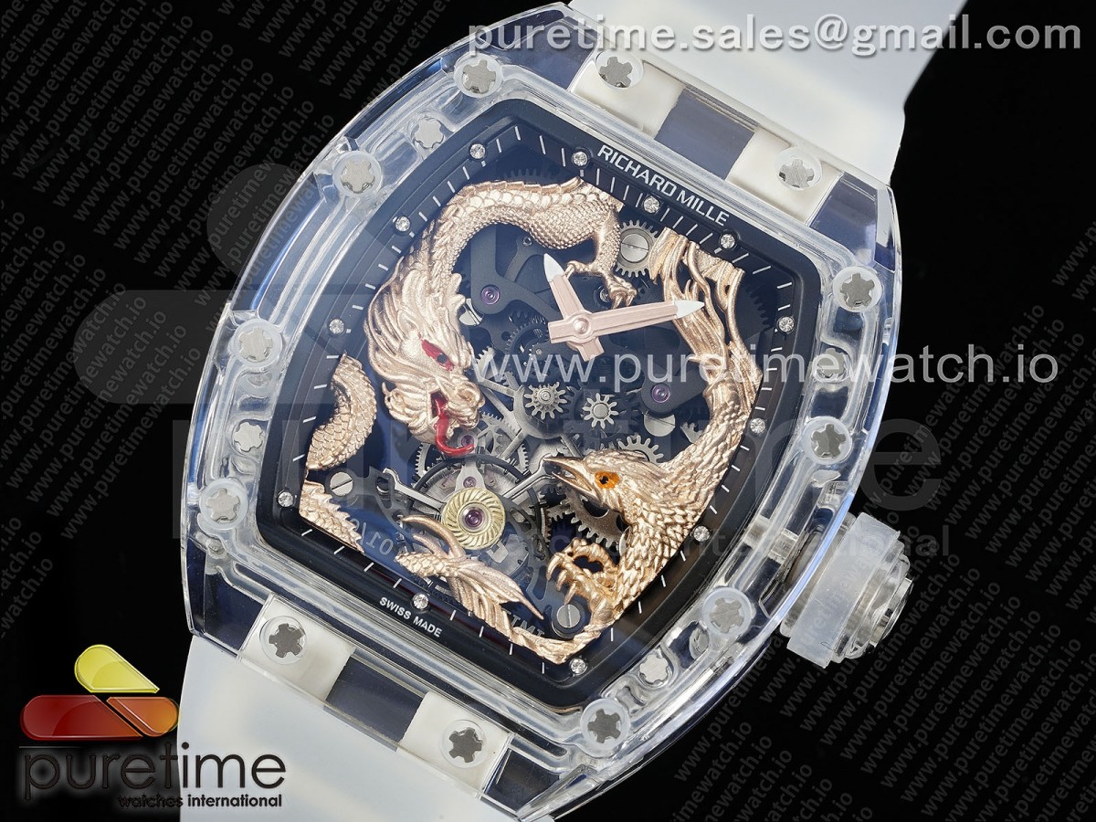 RM57 Transparent Tourbillon RMF Gold Dragon Eagle Dial on Transparent Rubber Strap