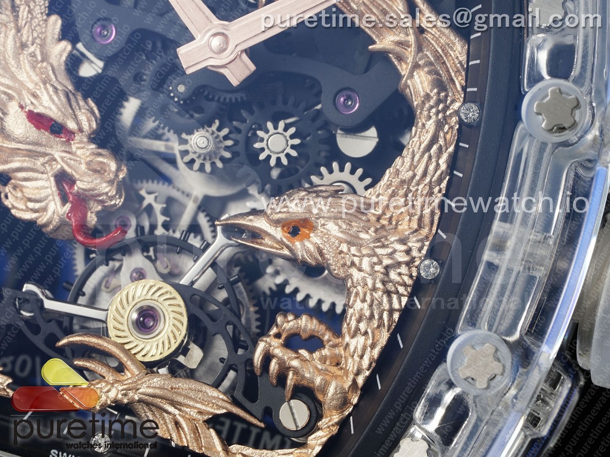 RM57 Transparent Tourbillon RMF Gold Dragon Eagle Dial on Transparent Rubber Strap