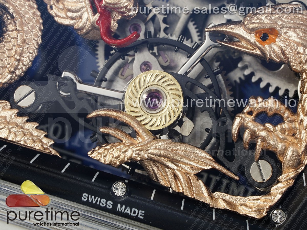 RM57 Transparent Tourbillon RMF Gold Dragon Eagle Dial on Transparent Rubber Strap