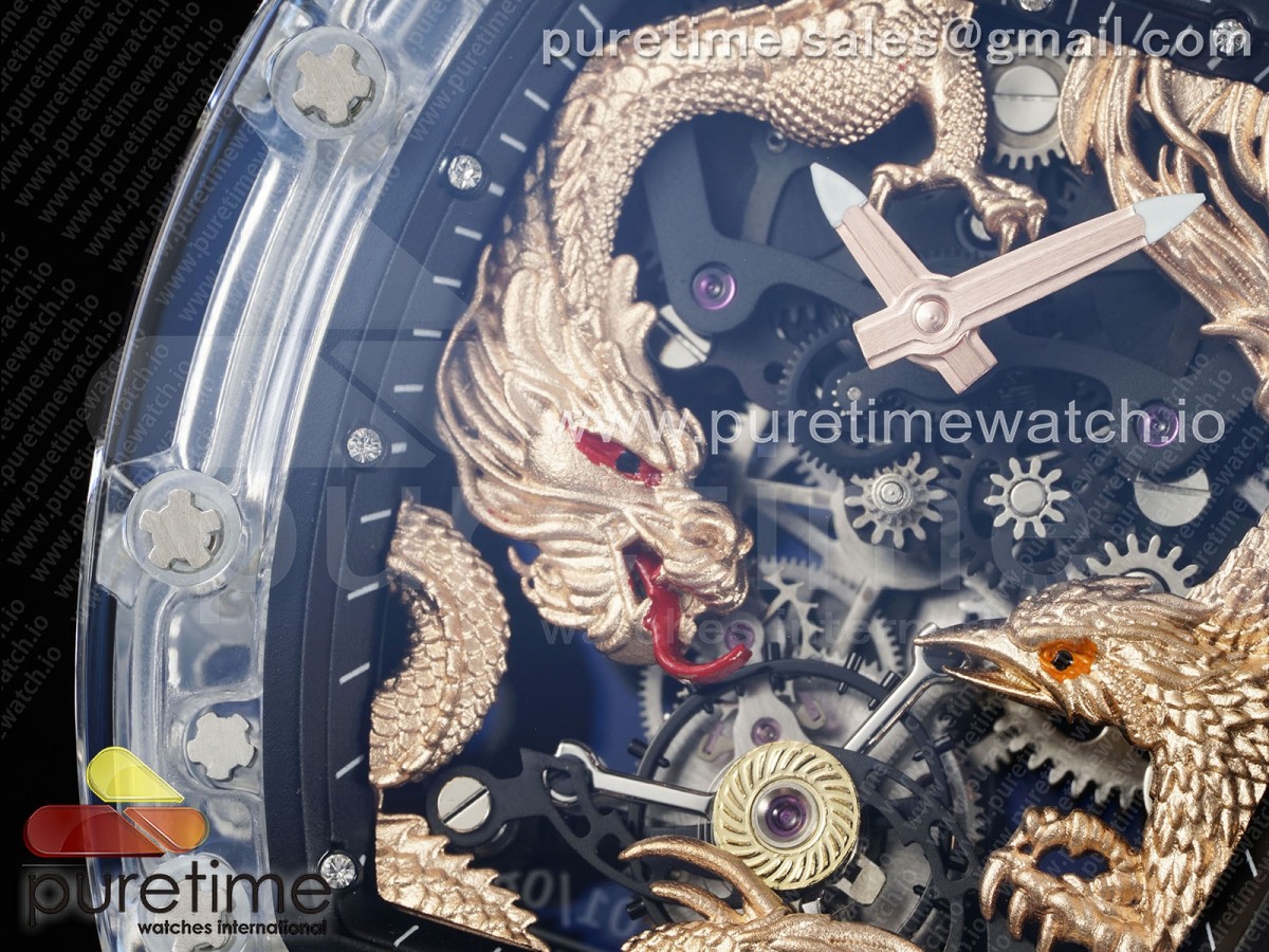 RM57 Transparent Tourbillon RMF Gold Dragon Eagle Dial on Transparent Rubber Strap