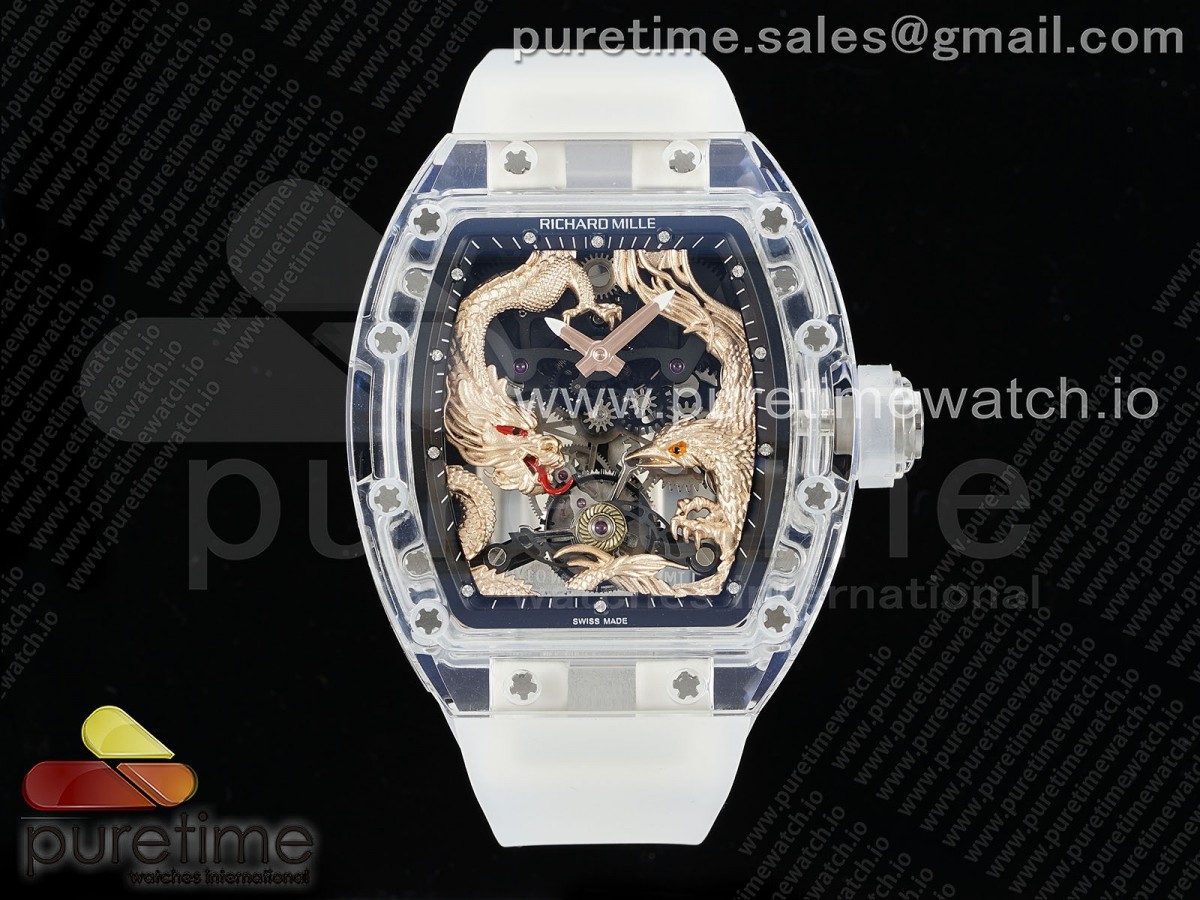 RM57 Transparent Tourbillon RMF Gold Dragon Eagle Dial on Transparent Rubber Strap