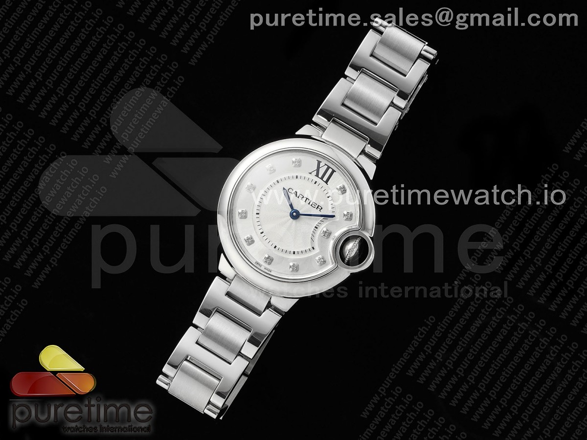 Ballon Bleu 33mm SS AF White Diamonds Dial on SS Bracelet Ronda Quartz