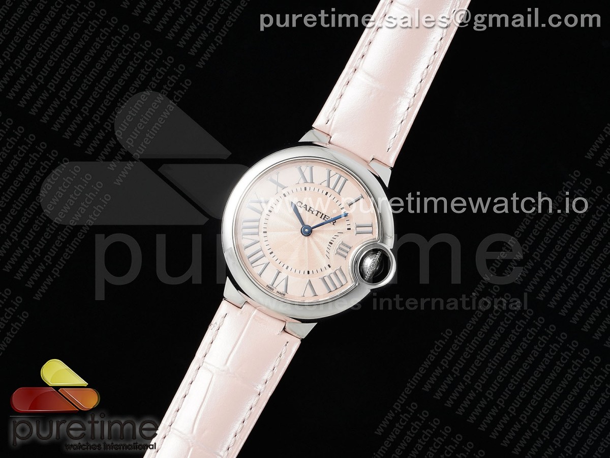 Ballon Bleu 33mm SS AF Pink Textured Dial on Pink Leather Strap Ronda Quartz