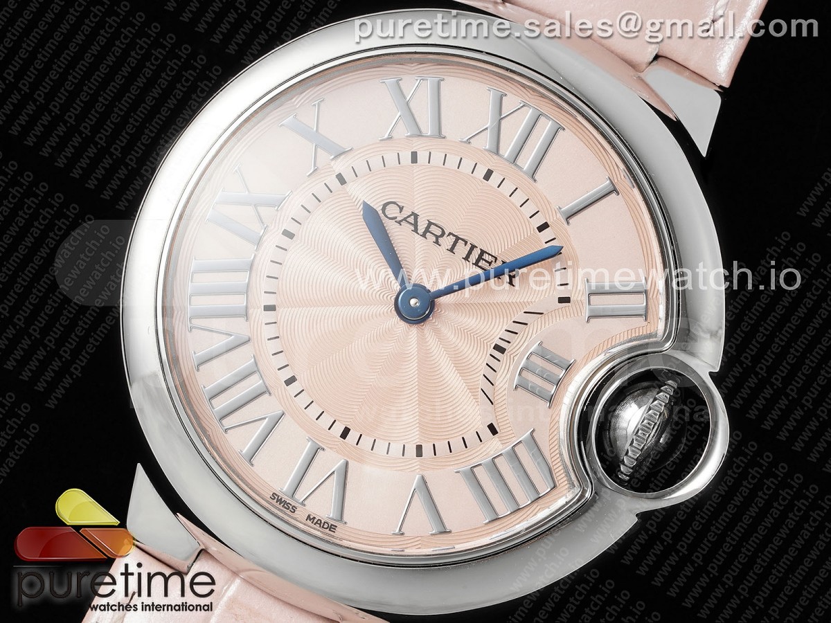 Ballon Bleu 33mm SS AF Pink Textured Dial on Pink Leather Strap Ronda Quartz