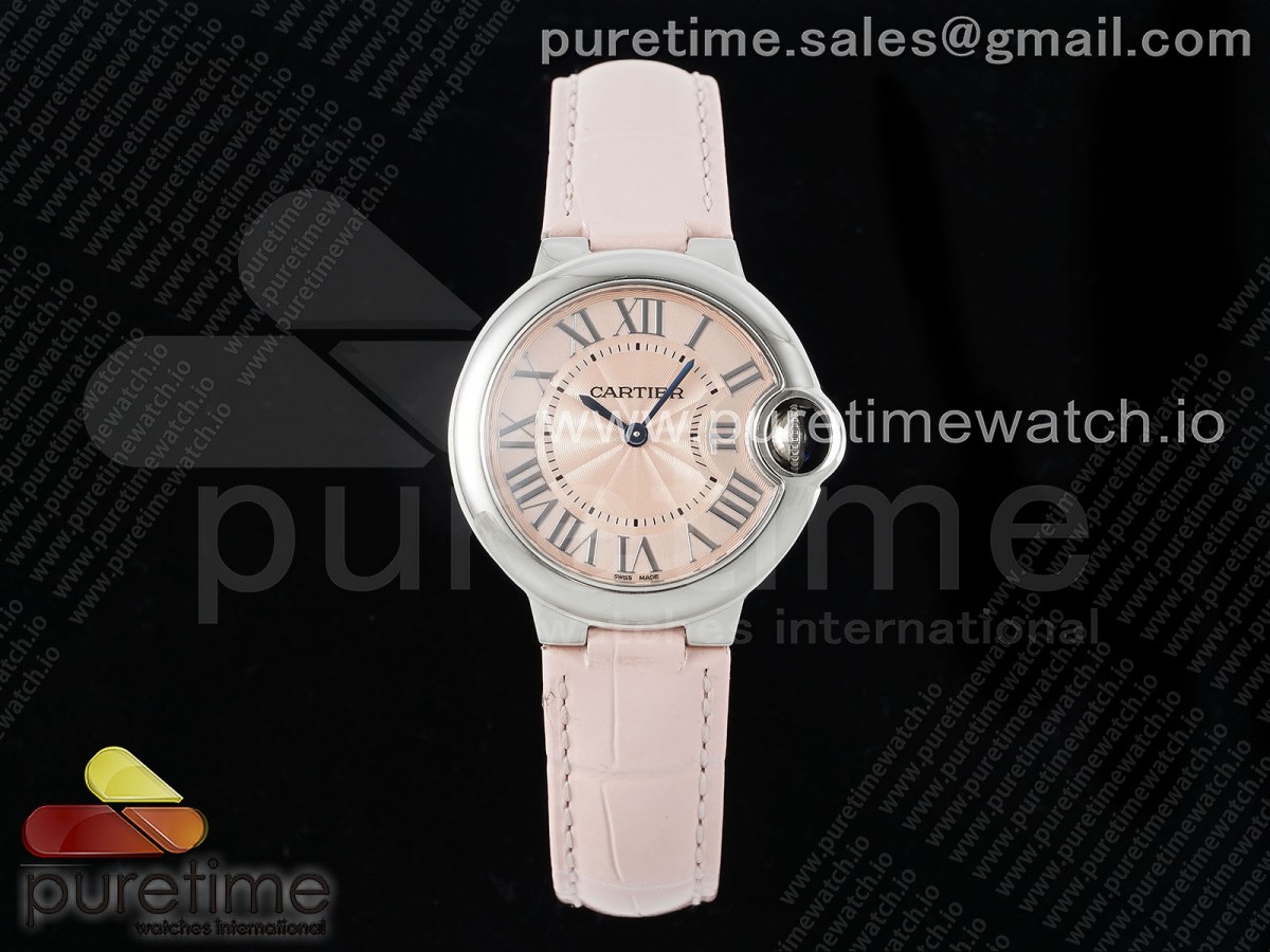 Ballon Bleu 33mm SS AF Pink Textured Dial on Pink Leather Strap Ronda Quartz