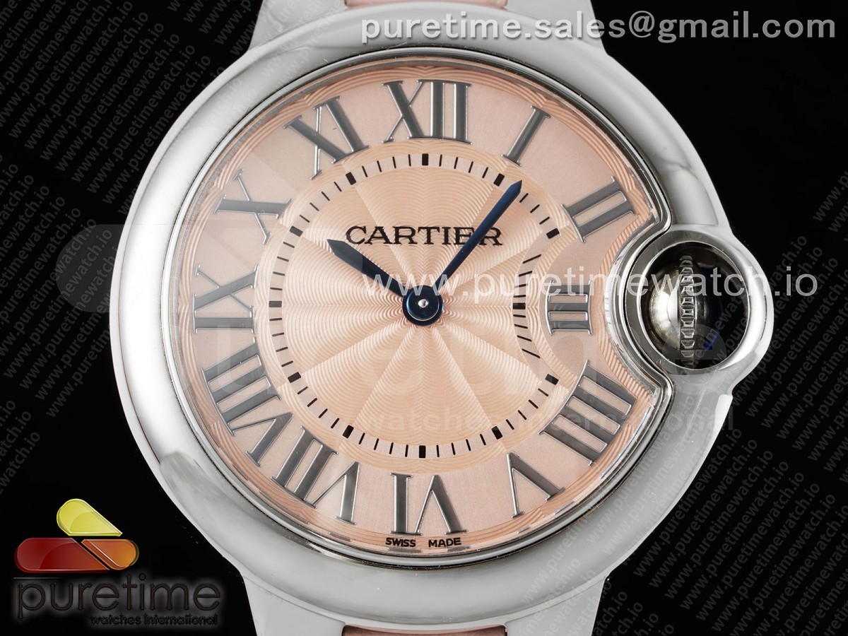 Ballon Bleu 33mm SS AF Pink Textured Dial on Pink Leather Strap Ronda Quartz