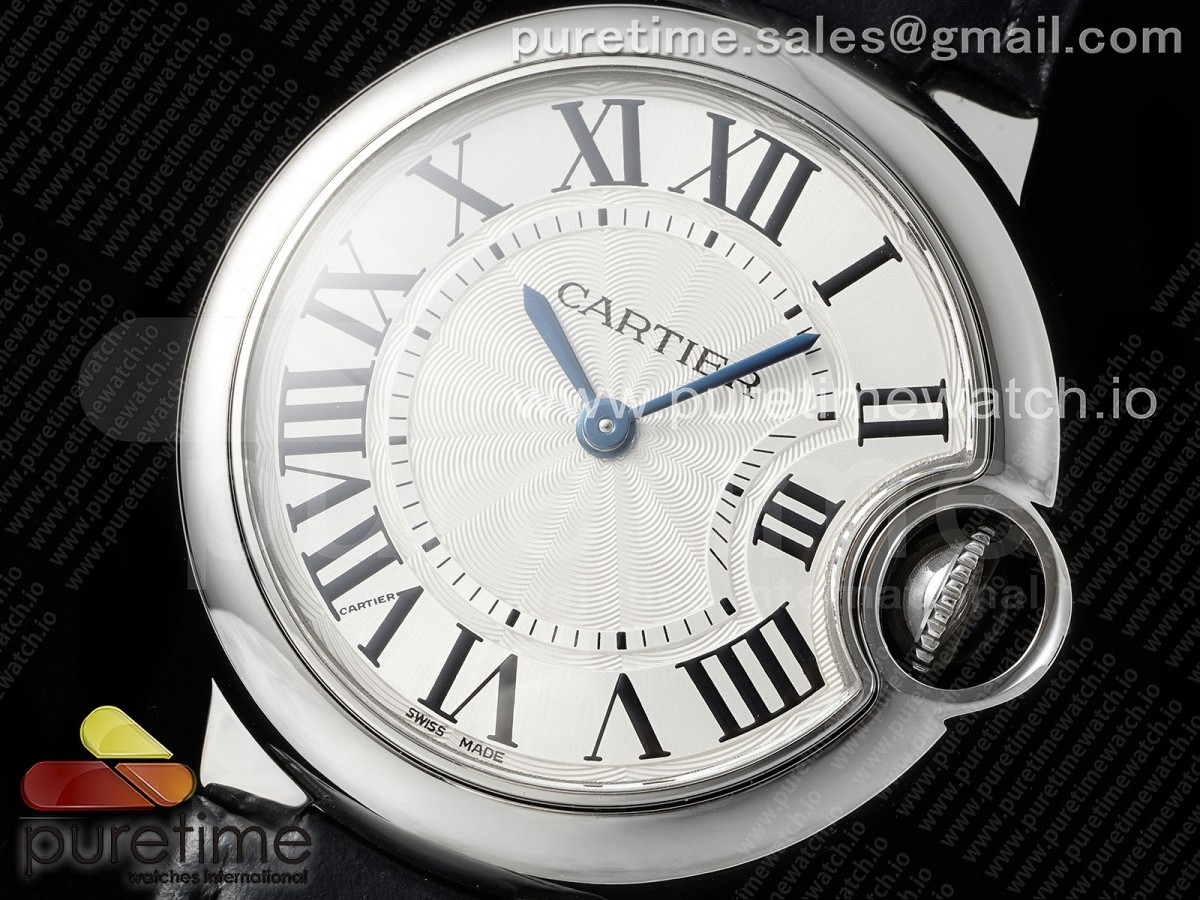 Ballon Bleu 33mm SS AF White Textured Dial on Black Leather Strap Ronda Quartz