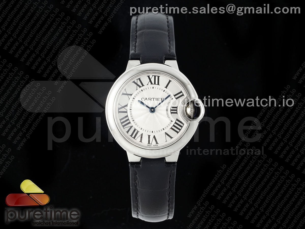 Ballon Bleu 33mm SS AF White Textured Dial on Black Leather Strap Ronda Quartz