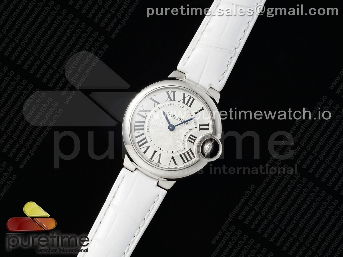 Ballon Bleu 33mm SS AF White Textured Dial on White Leather Strap Ronda Quartz