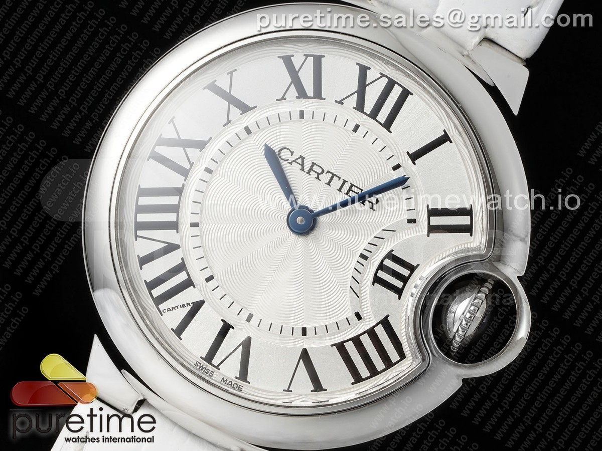Ballon Bleu 33mm SS AF White Textured Dial on White Leather Strap Ronda Quartz