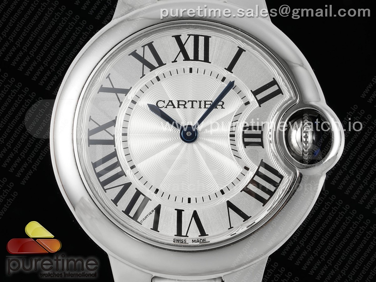 Ballon Bleu 33mm SS AF White Textured Dial on White Leather Strap Ronda Quartz