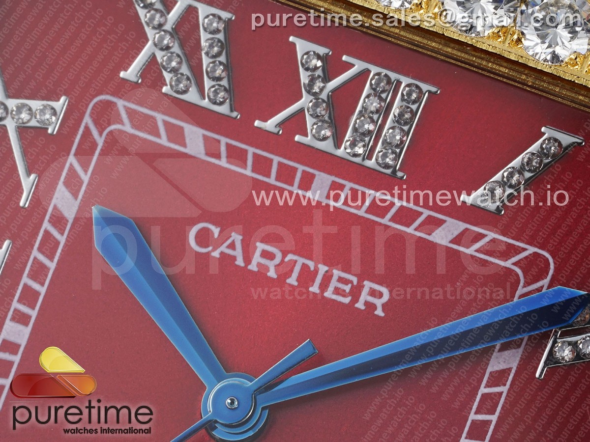 Santos 40mm Full Diamonds SS/YG TWF Red Roman Dial on Bracelet MIYOTA 9015