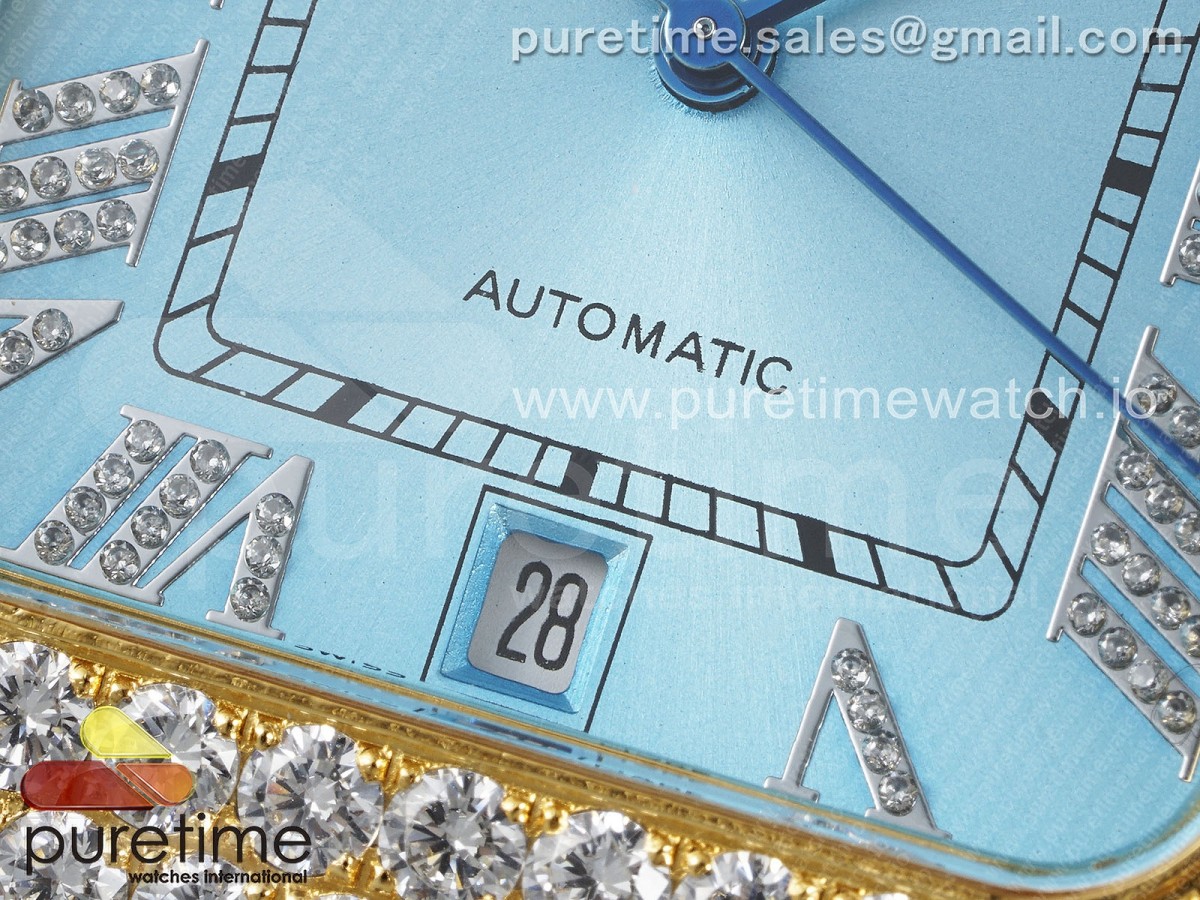 Santos 40mm Full Diamonds SS/YG TWF Blue Roman Dial on Bracelet MIYOTA 9015