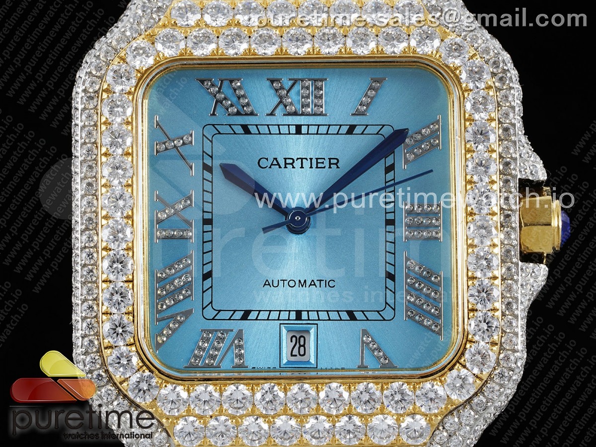 Santos 40mm Full Diamonds SS/YG TWF Blue Roman Dial on Bracelet MIYOTA 9015