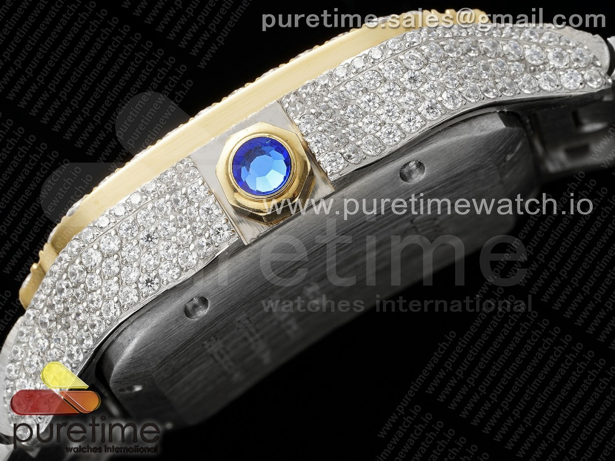 Santos 40mm Full Diamonds SS/YG TWF Blue Roman Dial on Bracelet MIYOTA 9015