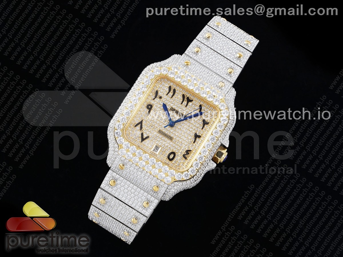 Santos 40mm Full Diamonds SS/YG TWF Diamonds YG Arabic Dial on Bracelet MIYOTA 9015