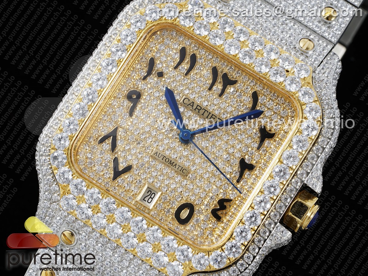 Santos 40mm Full Diamonds SS/YG TWF Diamonds YG Arabic Dial on Bracelet MIYOTA 9015