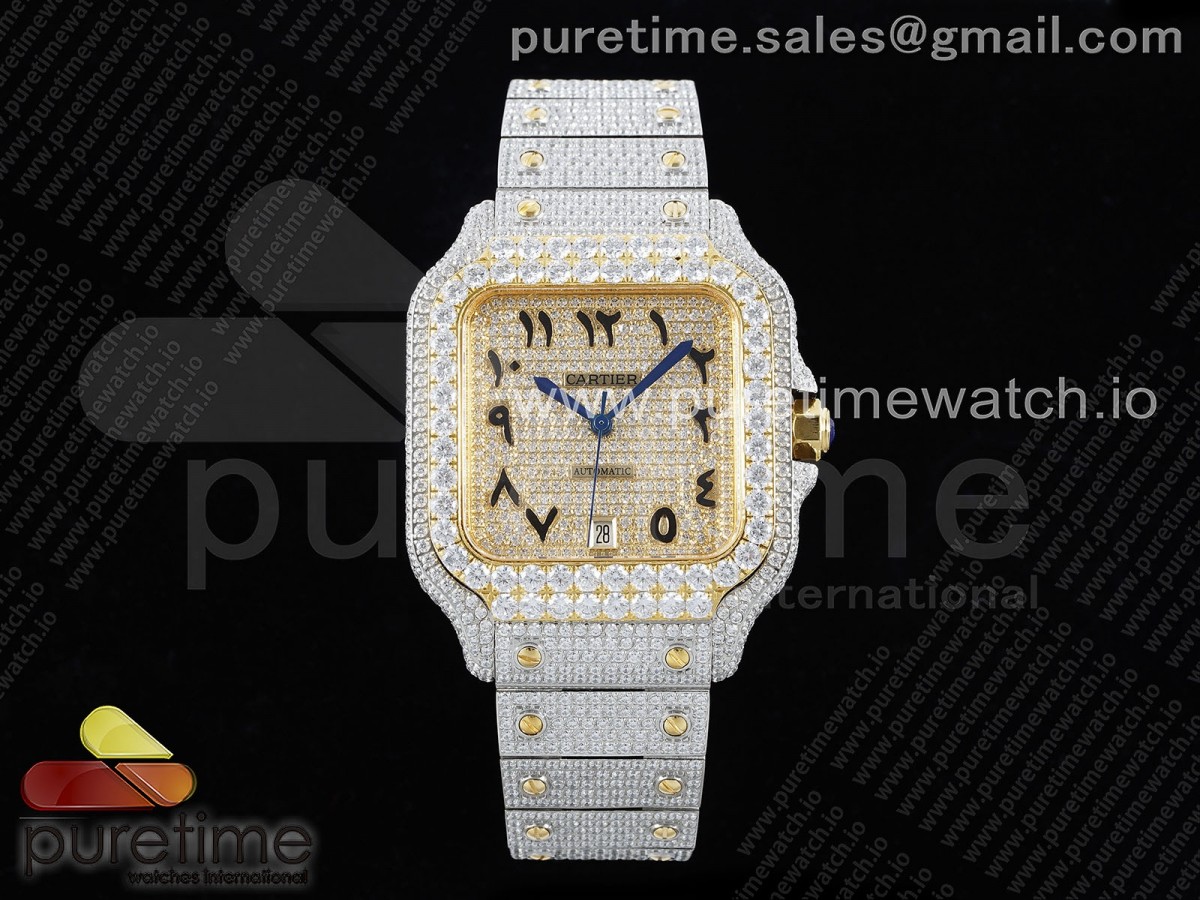 Santos 40mm Full Diamonds SS/YG TWF Diamonds YG Arabic Dial on Bracelet MIYOTA 9015