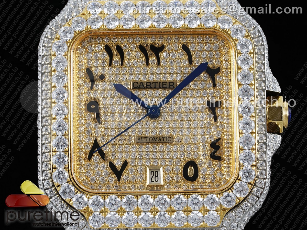 Santos 40mm Full Diamonds SS/YG TWF Diamonds YG Arabic Dial on Bracelet MIYOTA 9015