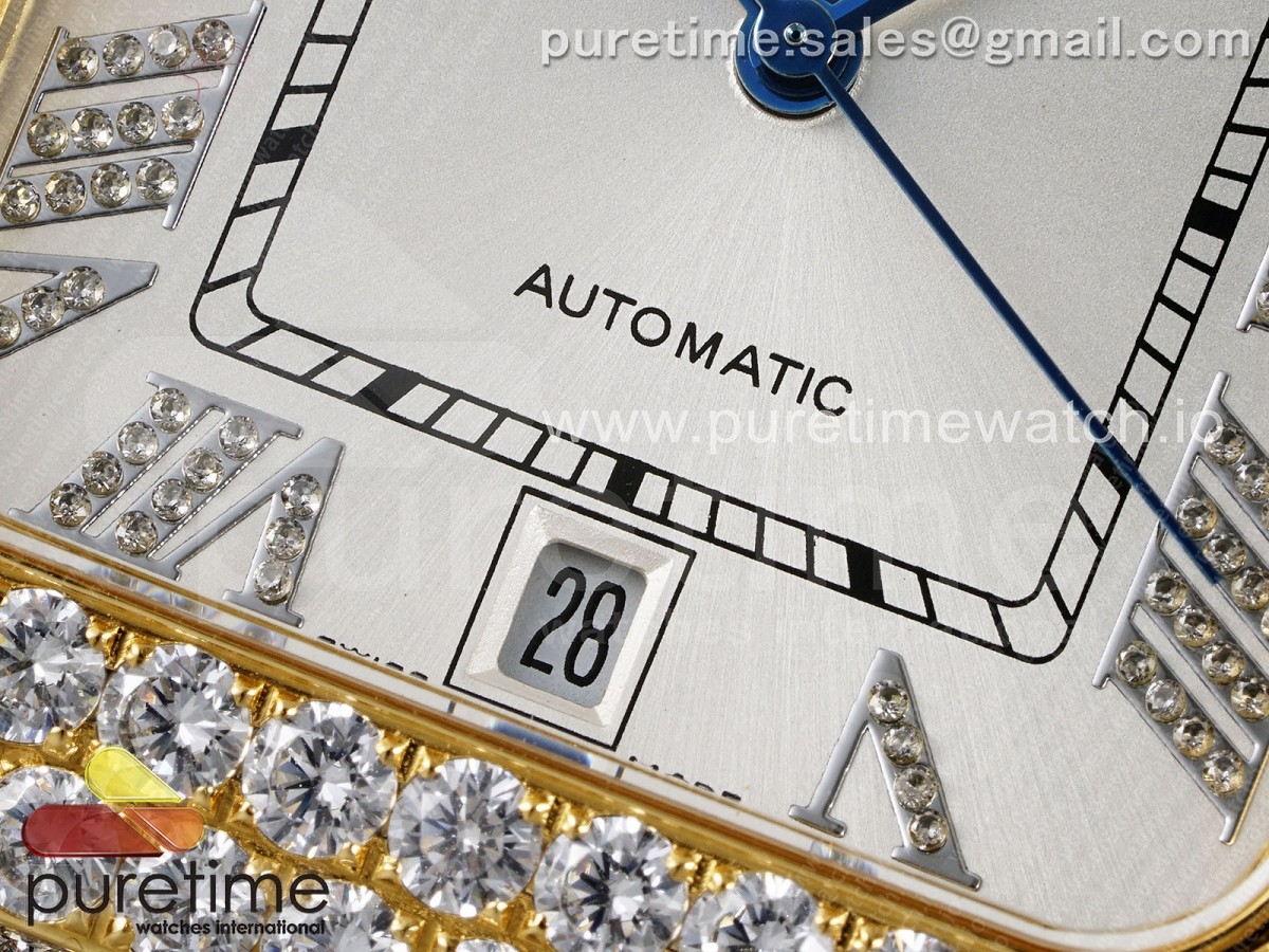 Santos 40mm Full Diamonds SS/YG TWF Silver Roman Dial on Bracelet MIYOTA 9015