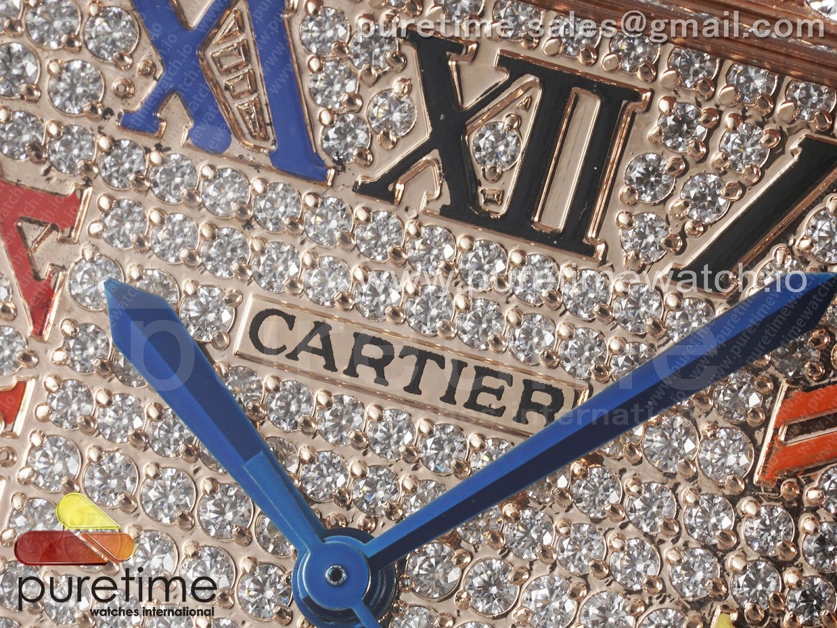Santos 40mm Full Diamonds SS/RG TWF RG Diamonds Colorful Roman Dial on Bracelet MIYOTA 9015