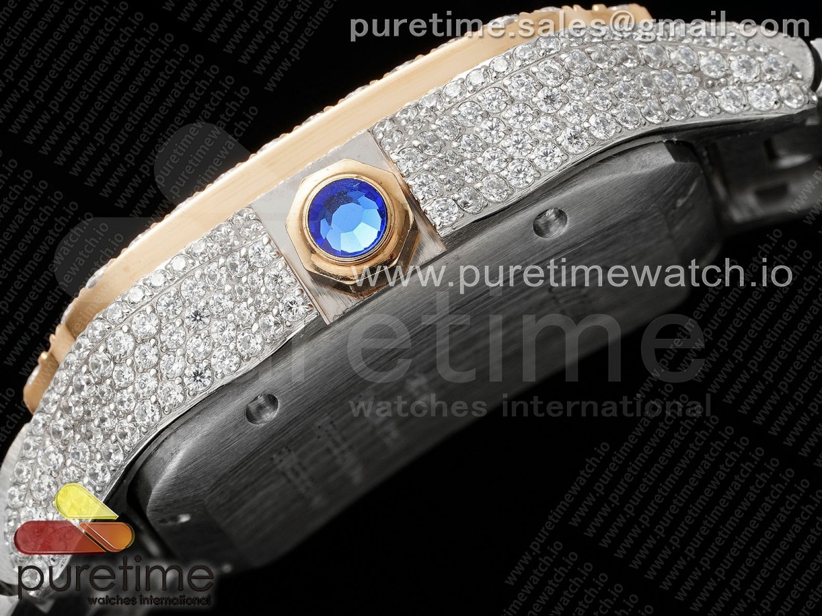 Santos 40mm Full Diamonds SS/RG TWF RG Diamonds Colorful Roman Dial on Bracelet MIYOTA 9015