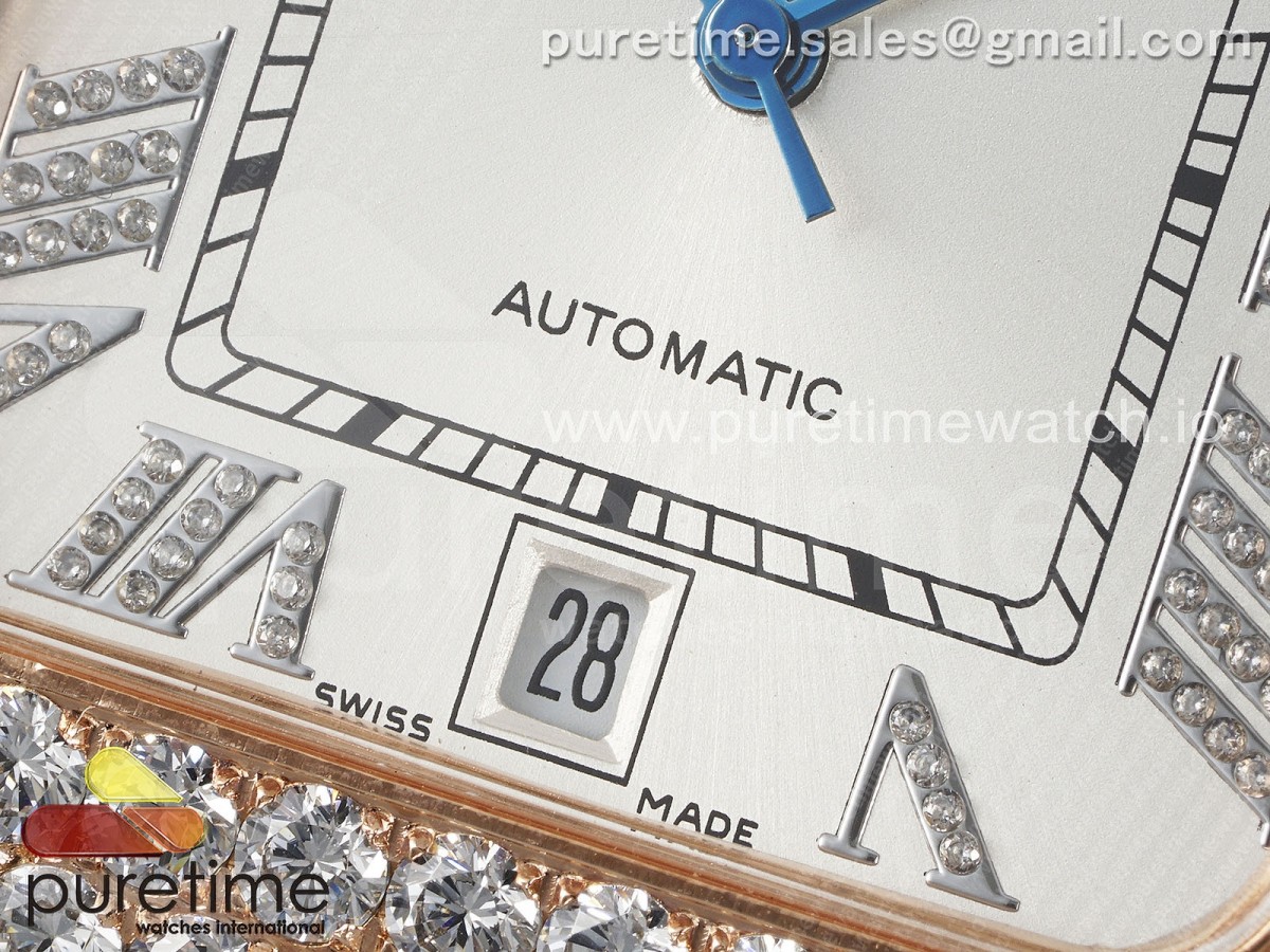 Santos 40mm Full Diamonds SS/RG TWF Silver Roman Dial on Bracelet MIYOTA 9015
