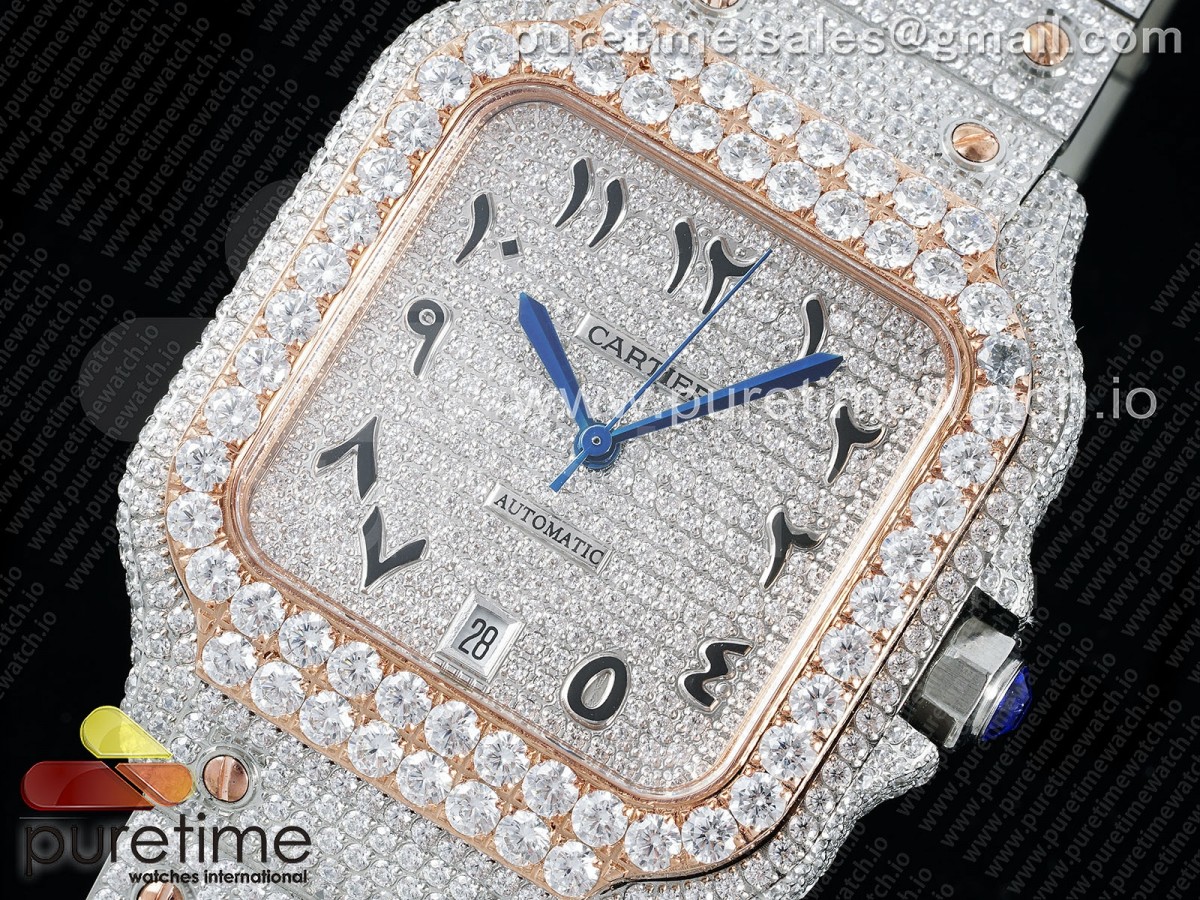 Santos 40mm Full Diamonds SS/RG TWF SS Diamonds Arabic Dial on Bracelet MIYOTA 9015