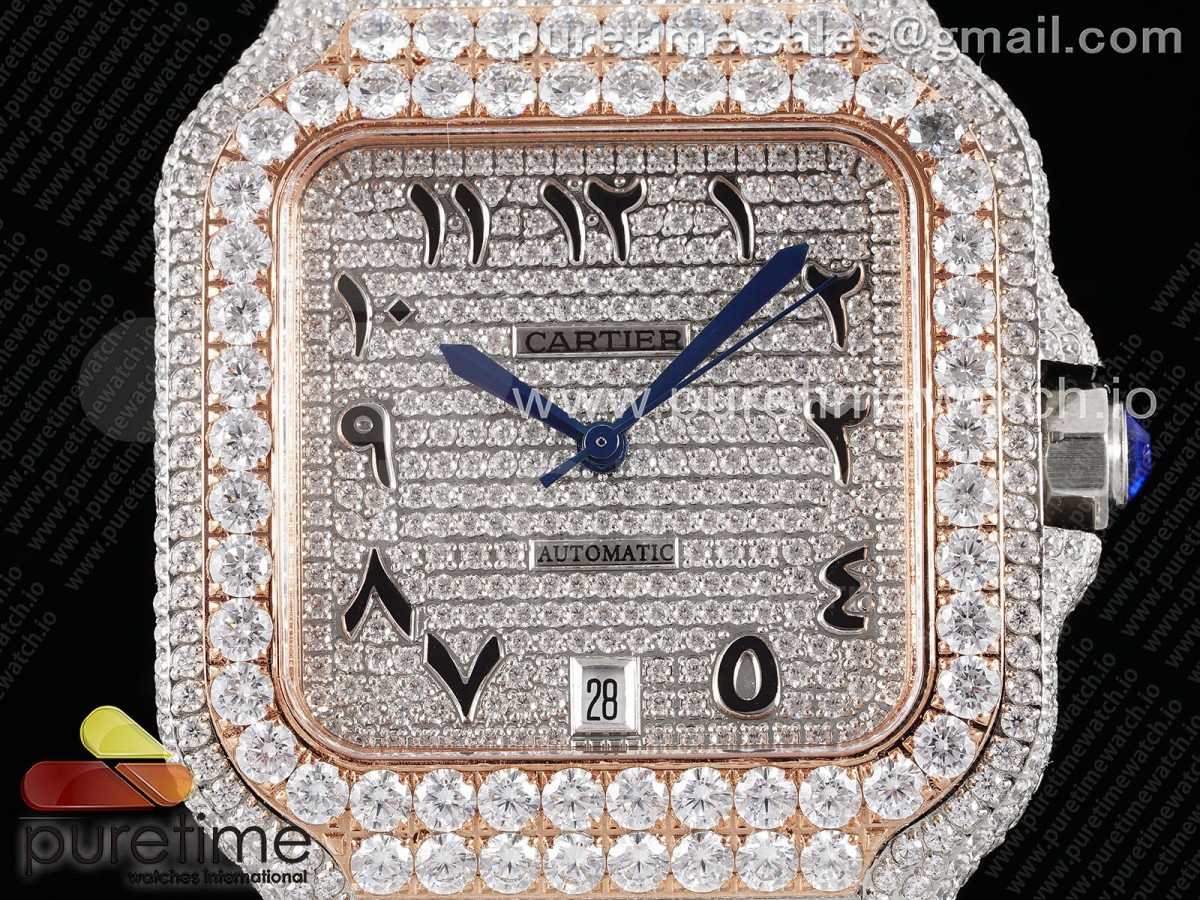 Santos 40mm Full Diamonds SS/RG TWF SS Diamonds Arabic Dial on Bracelet MIYOTA 9015