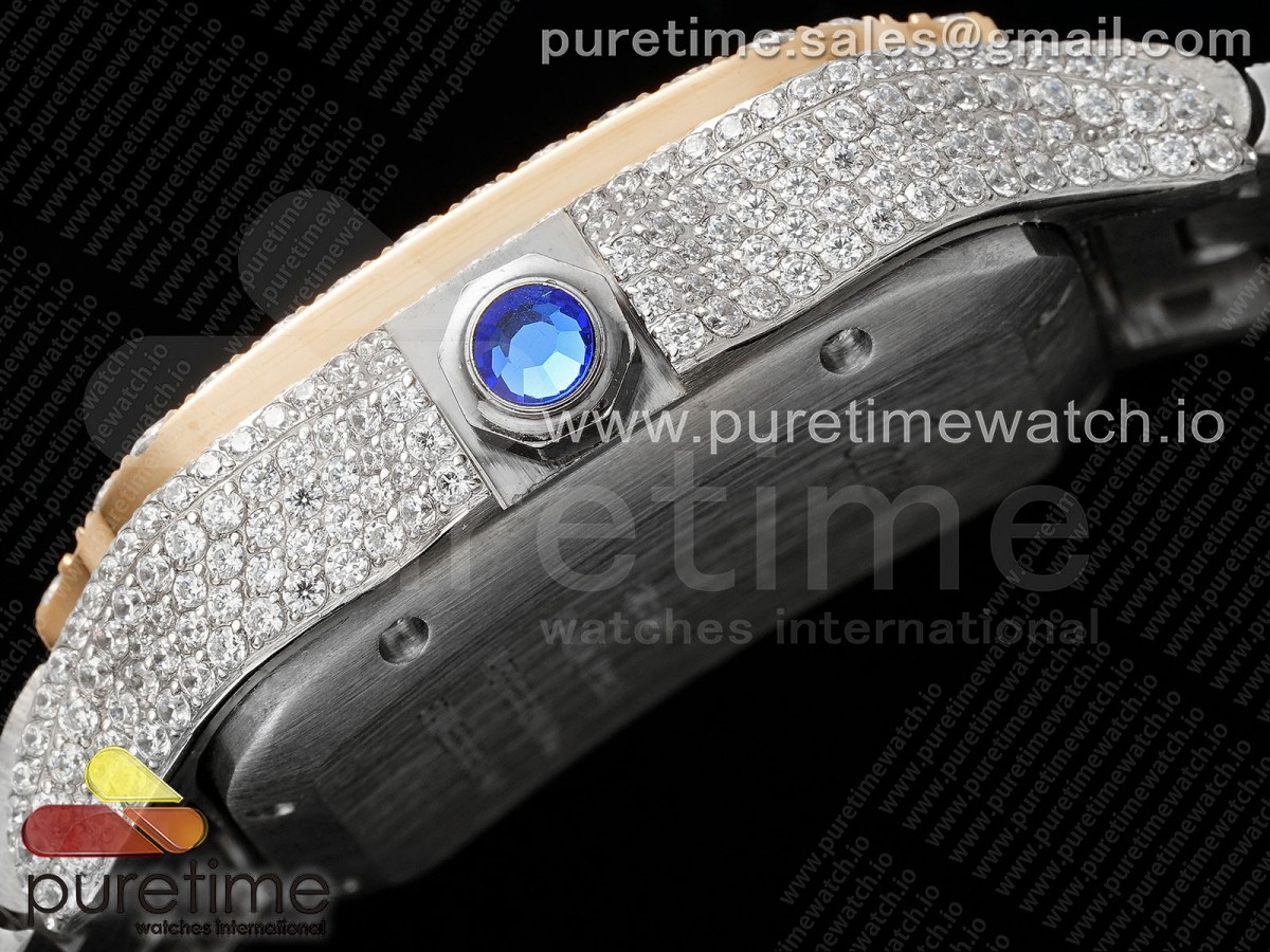 Santos 40mm Full Diamonds SS/RG TWF SS Diamonds Arabic Dial on Bracelet MIYOTA 9015
