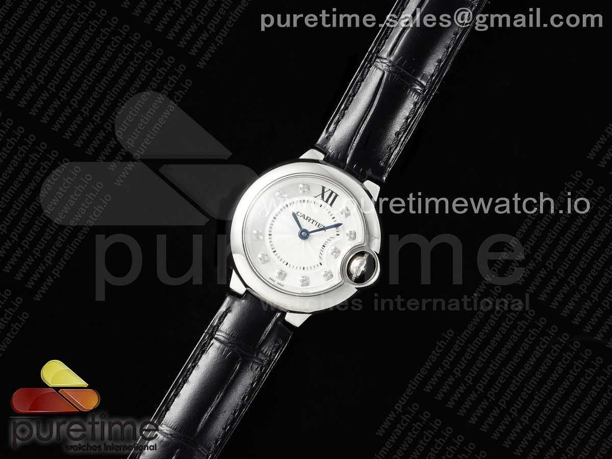 Ballon Bleu Ladies 28mm SS AF White Diamonds Dial on Black Leather Strap Ronda Quartz