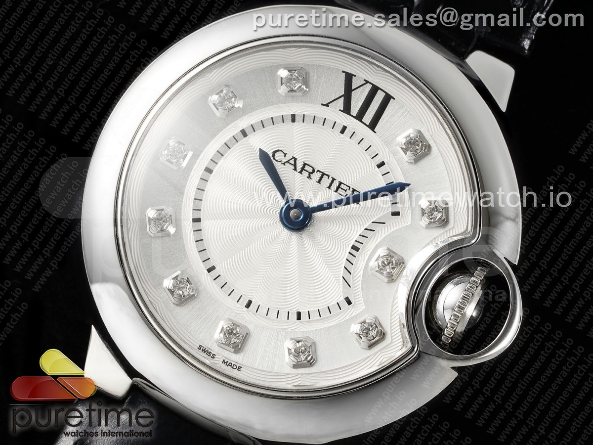 Ballon Bleu Ladies 28mm SS AF White Diamonds Dial on Black Leather Strap Ronda Quartz