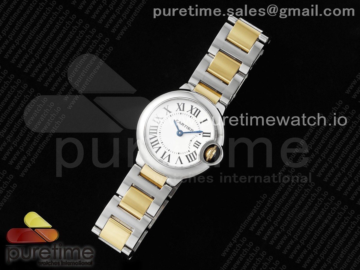 Ballon Bleu Ladies 28mm SS/YG AF White Dial Bezel on SS/YG Bracelet Ronda Quartz