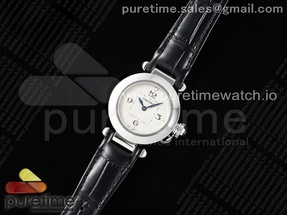 Pasha 30mm SS AF White Textured Dial on Black Leather Strap Jaq Quartz