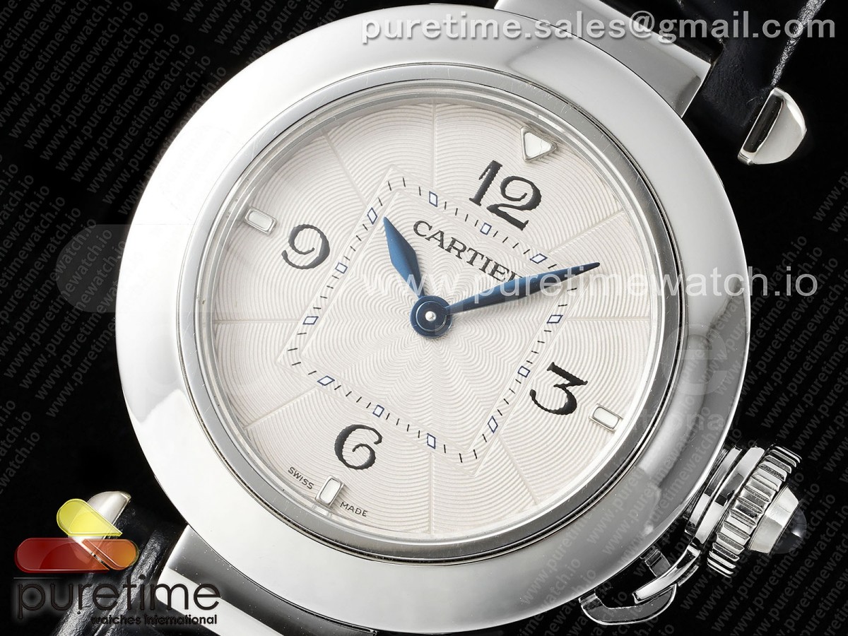 Pasha 30mm SS AF White Textured Dial on Black Leather Strap Jaq Quartz