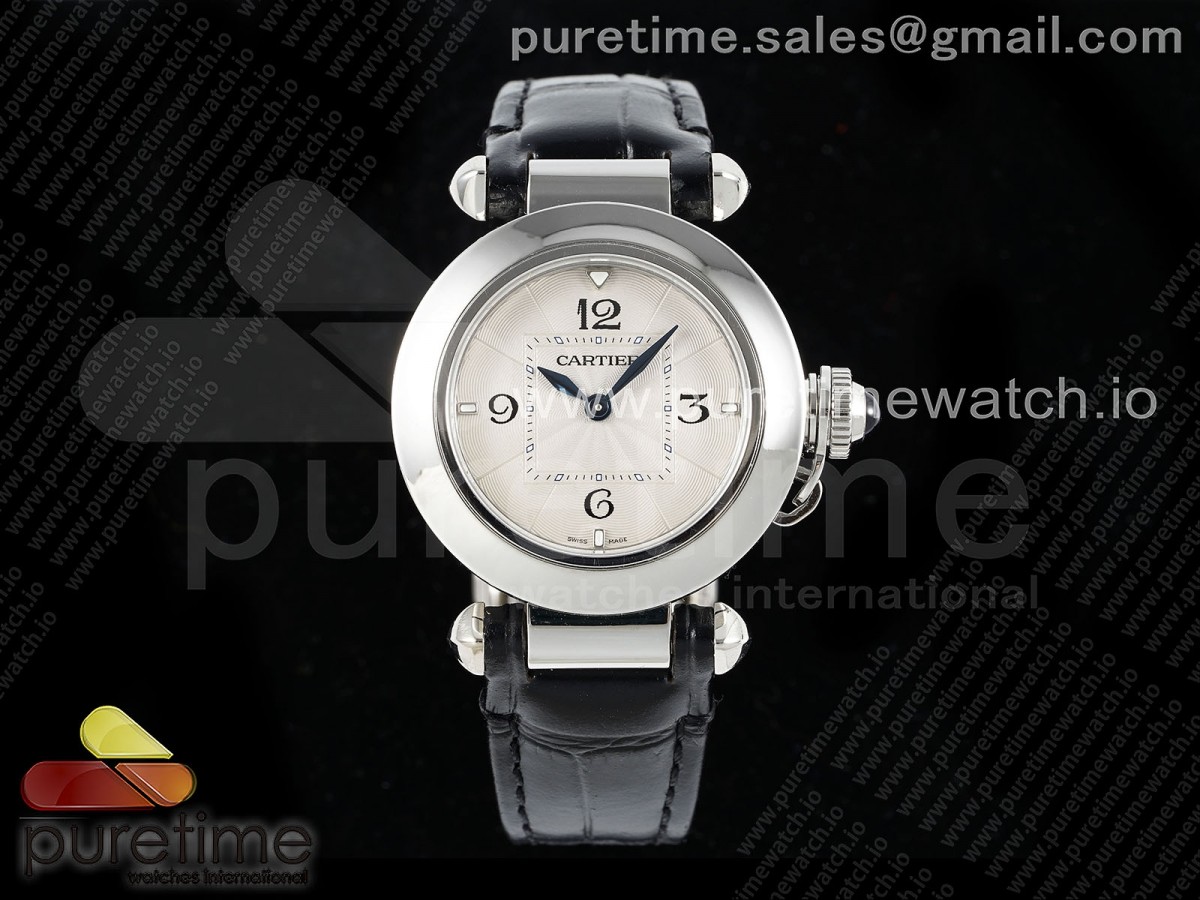 Pasha 30mm SS AF White Textured Dial on Black Leather Strap Jaq Quartz