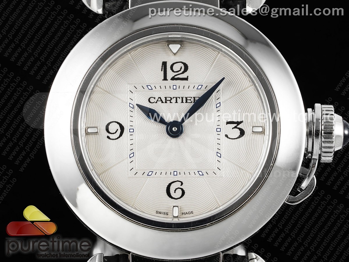 Pasha 30mm SS AF White Textured Dial on Black Leather Strap Jaq Quartz